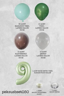 Retro Yeşil Rakamlı Balon Zinciri Seti Retro Yeşil Kahve Renkler Doğum Günü Balonları - 18