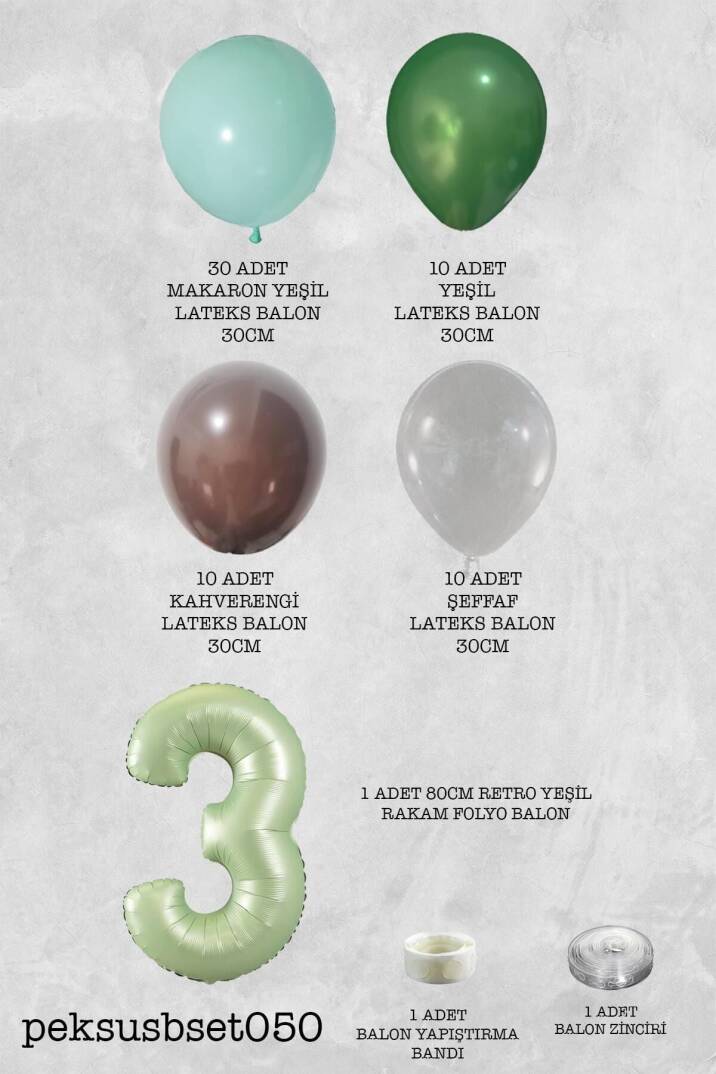 Retro Yeşil Rakamlı Balon Zinciri Seti Retro Yeşil Kahve Renkler Doğum Günü Balonları - 6