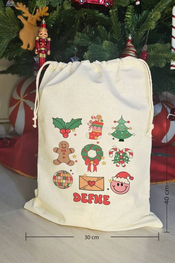 Retro Yılbaşı İkonları İsme Özel Yılbaşı Hediye Kesesi - 4
