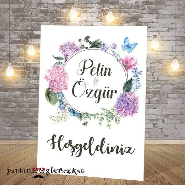 Romantik Çiçekler Konsept Karşılama Panosu - 1