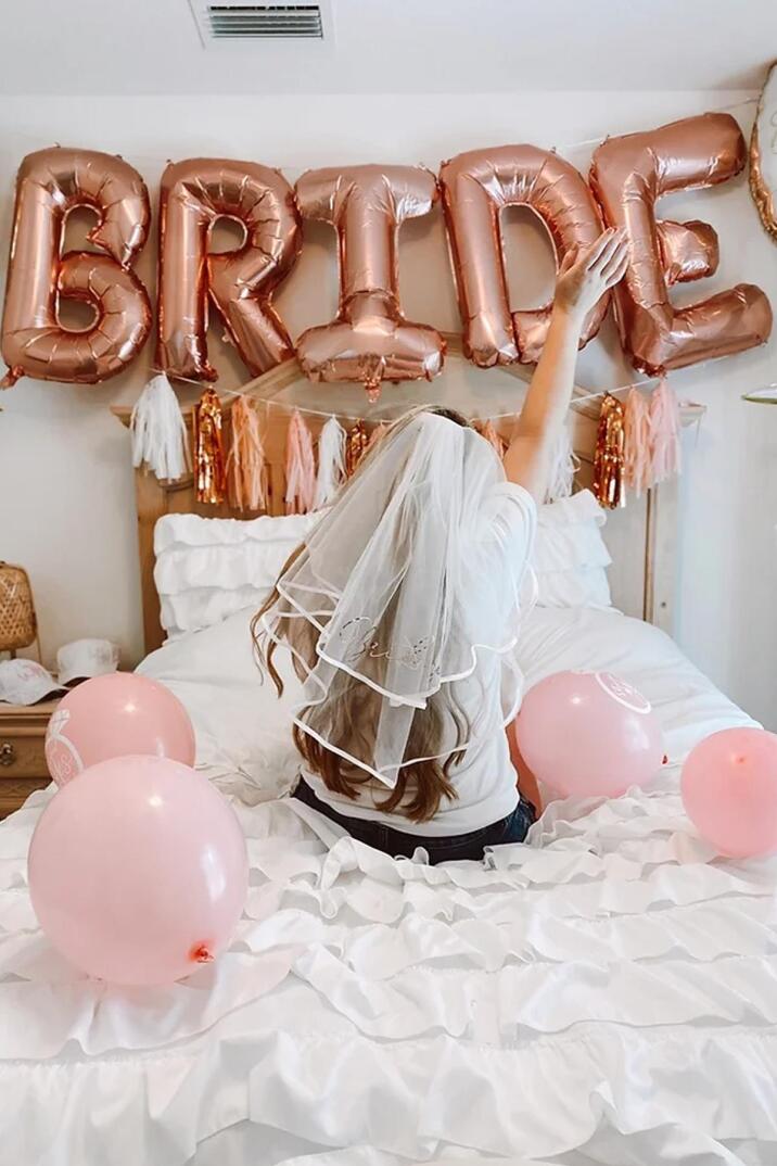 Rose Gold Bride Balon Seti Dev Folyo Balon Seti Bekarlığa Veda Bride To Be Partisi Balonları 100cm - 6