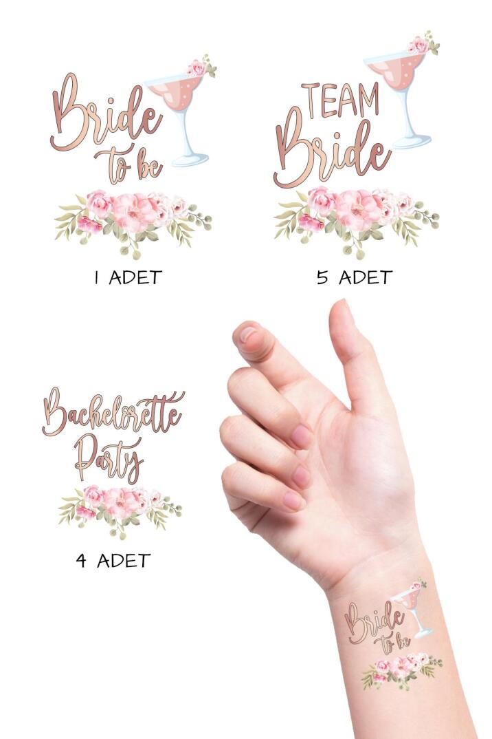 Rose Gold Çiçekli Bekarlığa Veda Gelin Bride Dövme Paketi - 1