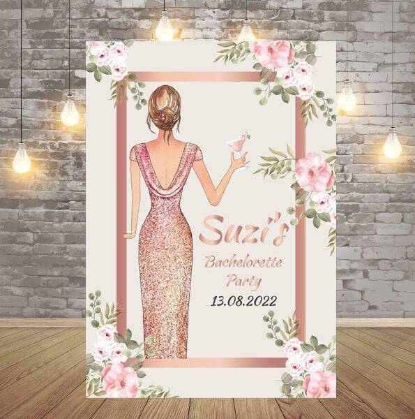 Rose Gold Çiçekli Bekarlığa Veda Karşılama Panosu - 1