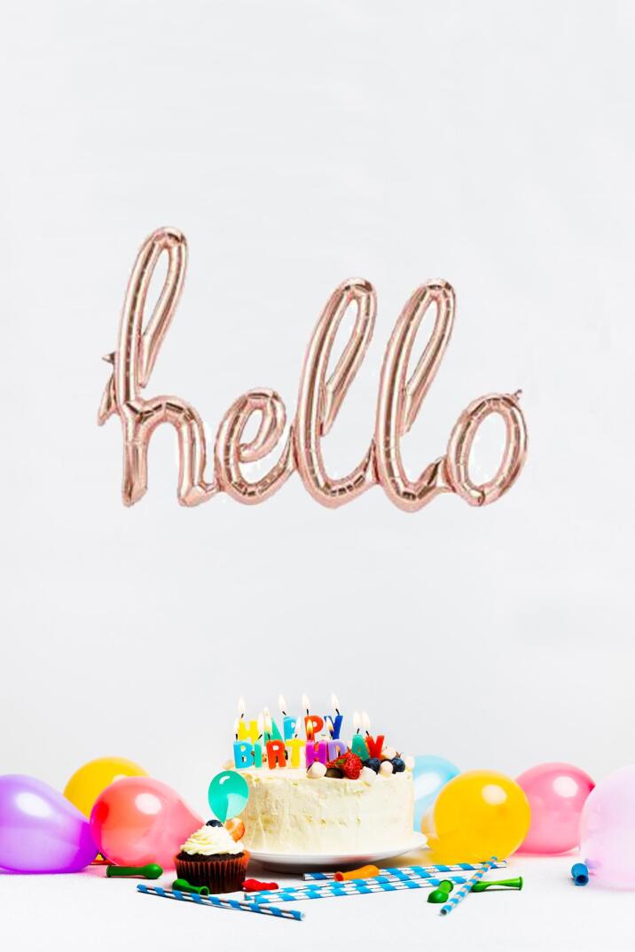 Rose Gold Hello Yazılı El Yazısı Folyo Balon - 1