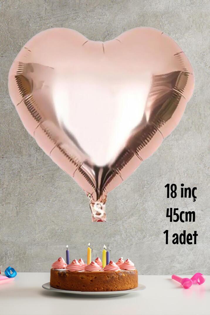 Rose Gold Kalp Folyo Balon Parlak Kalp Balon 18" 45cm - 1