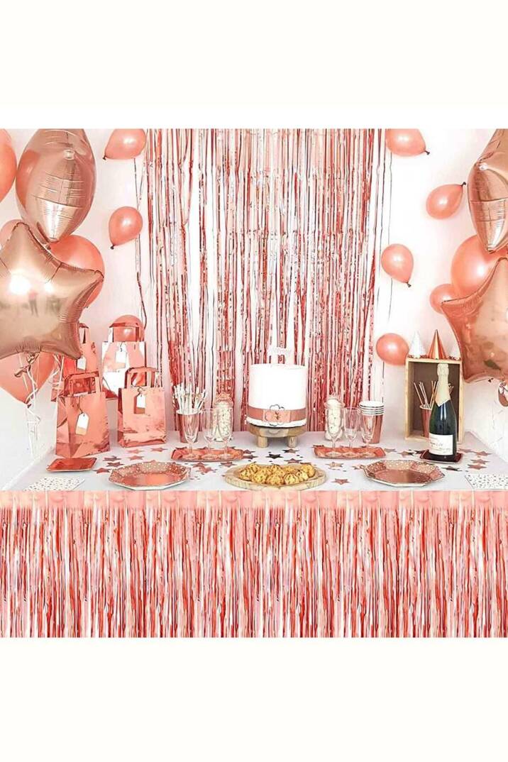 Rose Gold Masa Eteği Masa Kenarı Püskül Işıltılı Metalize Rose Gold - 2