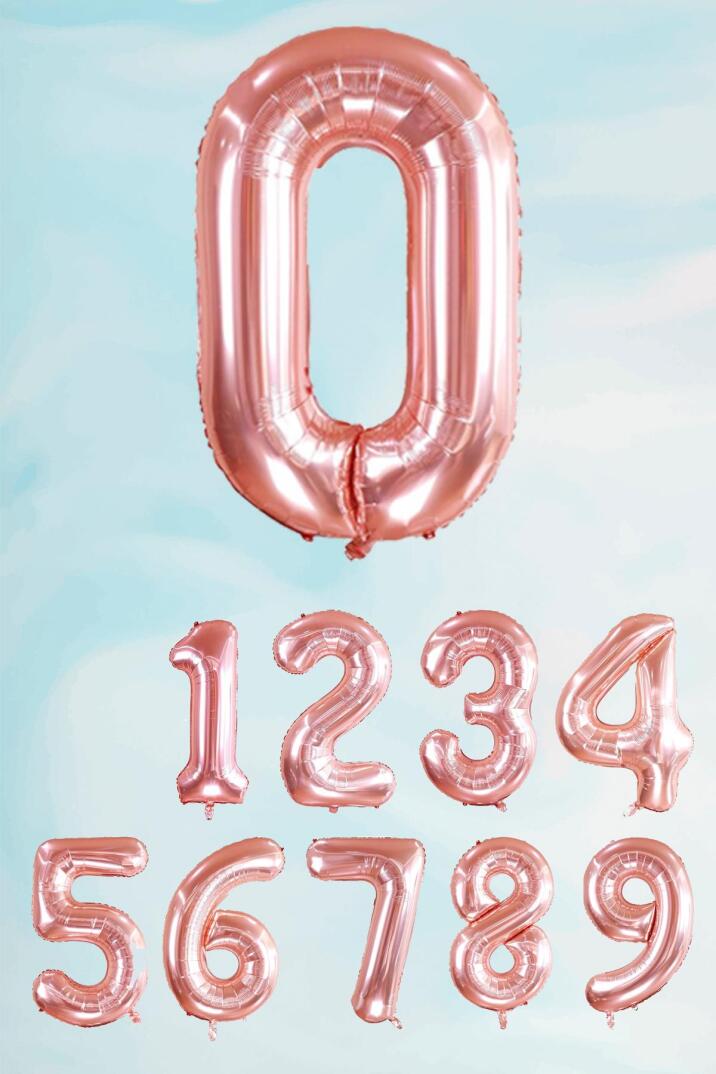 Rose Gold Rakam Folyo Balon Büyük Boy Rose Gold Sayı Balonlar 100cm 40inç - 1