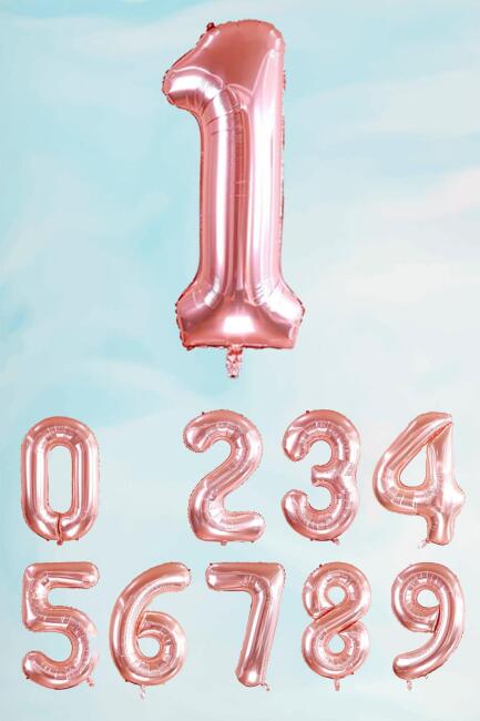 Rose Gold Rakam Folyo Balon Büyük Boy Rose Gold Sayı Balonlar 100cm 40inç - 2