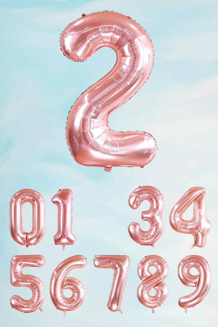 Rose Gold Rakam Folyo Balon Büyük Boy Rose Gold Sayı Balonlar 100cm 40inç - 3