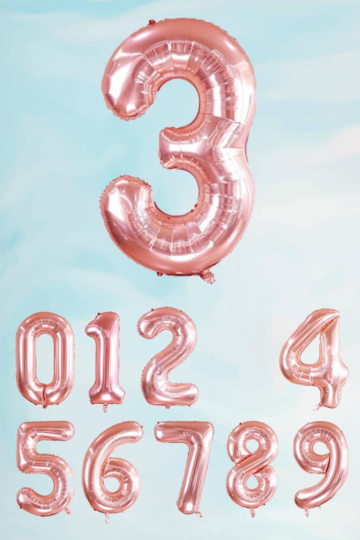 Rose Gold Rakam Folyo Balon Büyük Boy Rose Gold Sayı Balonlar 100cm 40inç - 4
