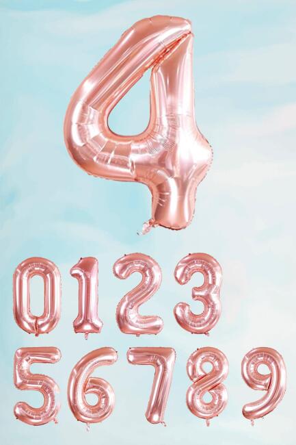 Rose Gold Rakam Folyo Balon Büyük Boy Rose Gold Sayı Balonlar 100cm 40inç - 5