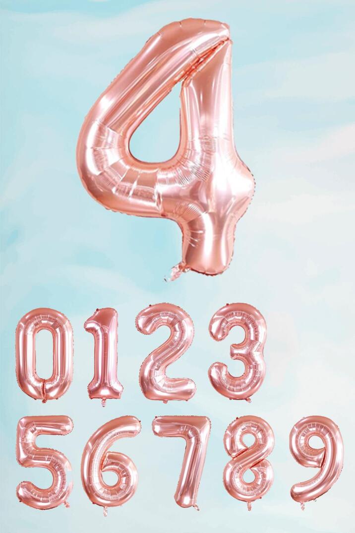 Rose Gold Rakam Folyo Balon Büyük Boy Rose Gold Sayı Balonlar 100cm 40inç - 5
