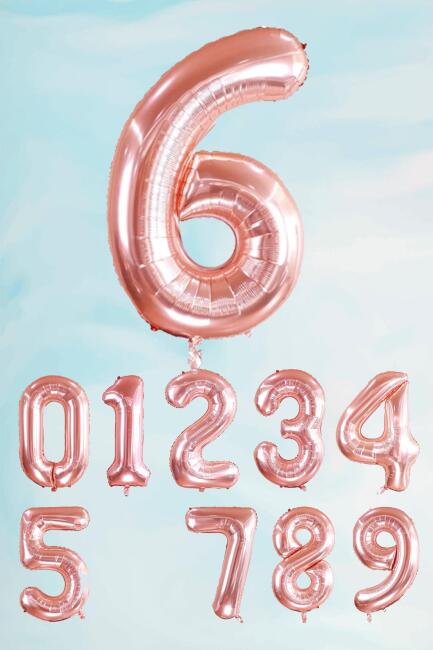 Rose Gold Rakam Folyo Balon Büyük Boy Rose Gold Sayı Balonlar 100cm 40inç - 7