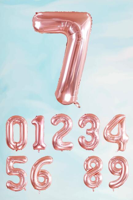Rose Gold Rakam Folyo Balon Büyük Boy Rose Gold Sayı Balonlar 100cm 40inç - 8