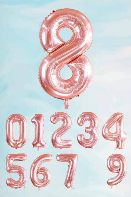 Rose Gold Rakam Folyo Balon Büyük Boy Rose Gold Sayı Balonlar 100cm 40inç - 9
