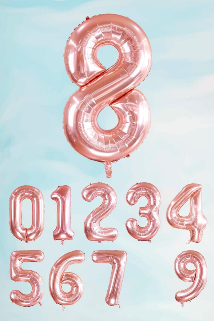Rose Gold Rakam Folyo Balon Büyük Boy Rose Gold Sayı Balonlar 100cm 40inç - 9