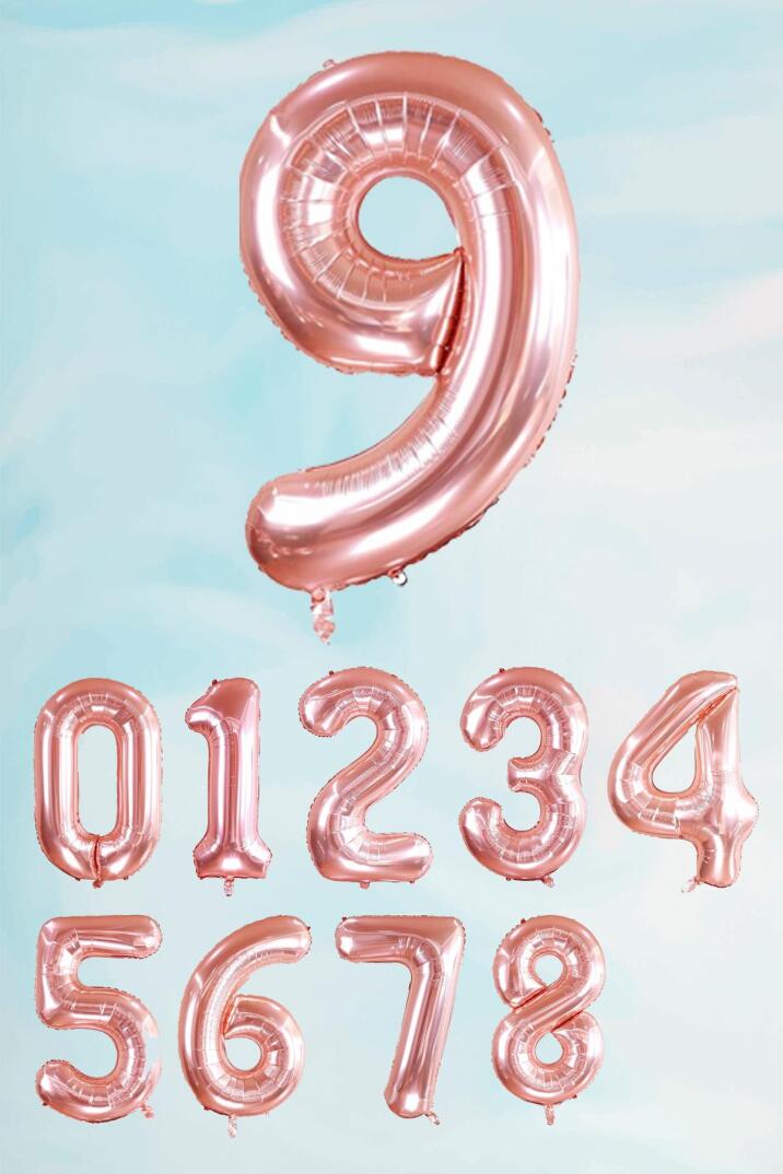 Rose Gold Rakam Folyo Balon Büyük Boy Rose Gold Sayı Balonlar 100cm 40inç - 10