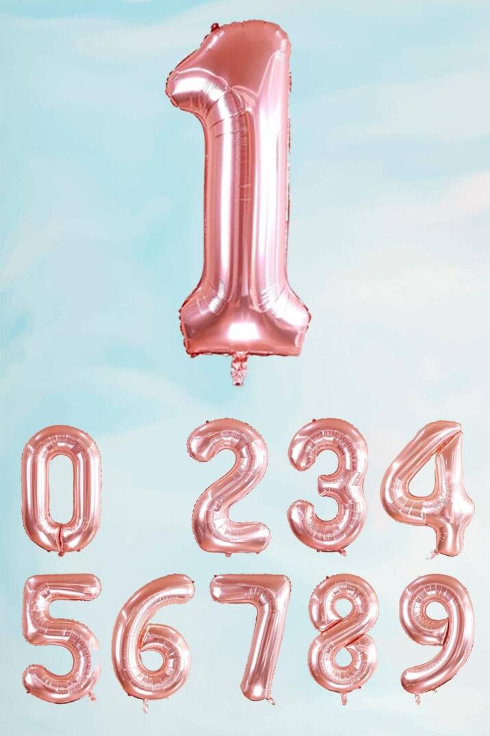 Rose Gold Rakam Folyo Balon Büyük Boy Rose Gold Sayı Balonlar 100cm 40inç - 2