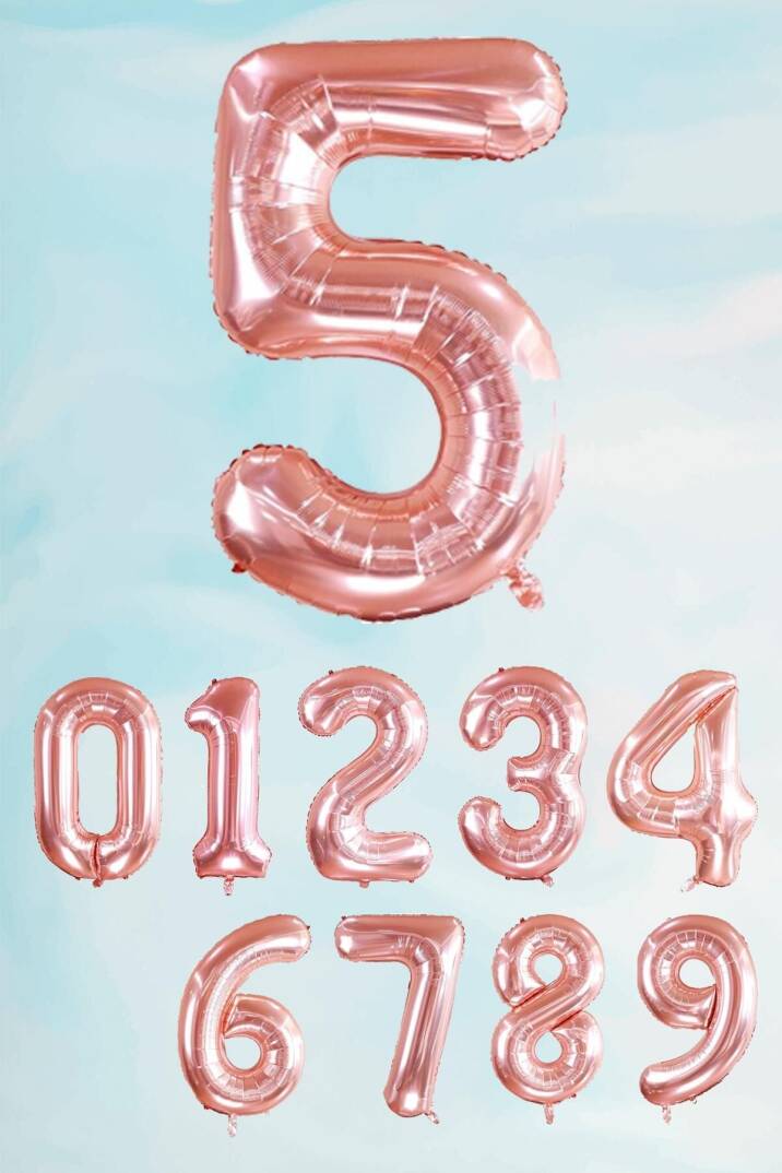 Rose Gold Rakam Folyo Balon Büyük Boy Rose Gold Sayı Balonlar 100cm 40inç - 6