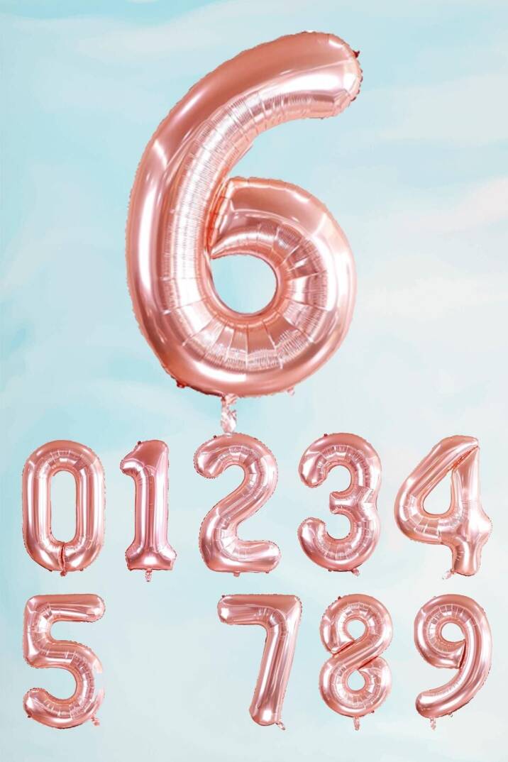 Rose Gold Rakam Folyo Balon Büyük Boy Rose Gold Sayı Balonlar 100cm 40inç - 7