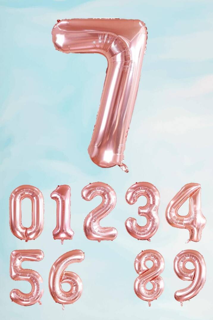 Rose Gold Rakam Folyo Balon Büyük Boy Rose Gold Sayı Balonlar 100cm 40inç - 8