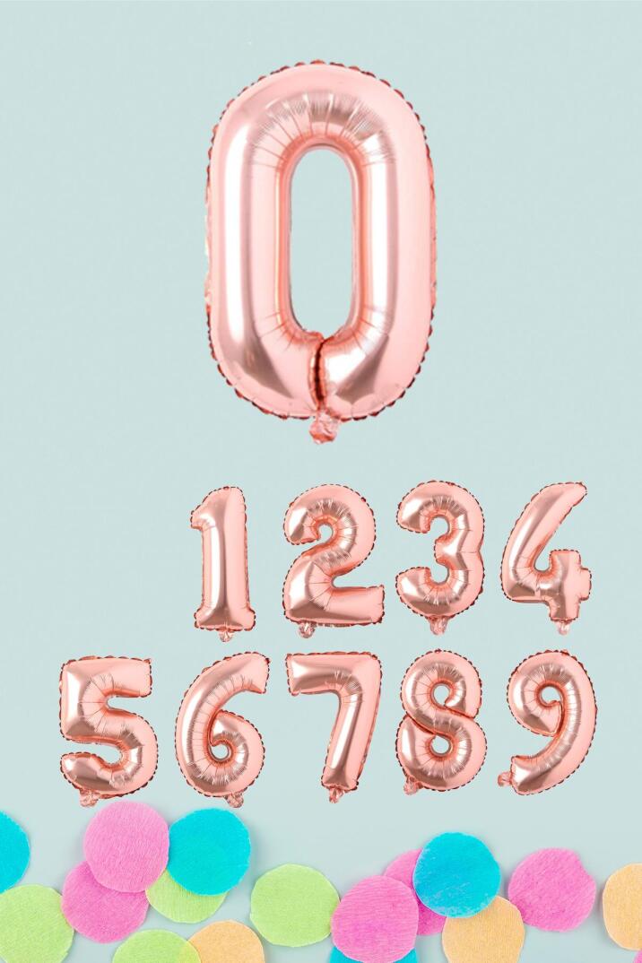 Rose Gold Rakam Folyo Balon Rose Gold Sayı Balonlar 16 inç 40 cm - 1