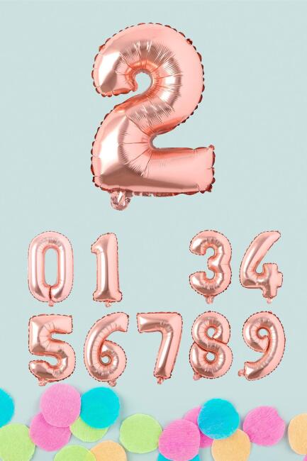 Rose Gold Rakam Folyo Balon Rose Gold Sayı Balonlar 16 inç 40 cm - 3