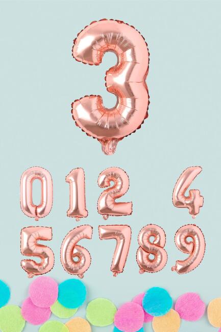 Rose Gold Rakam Folyo Balon Rose Gold Sayı Balonlar 16 inç 40 cm - 4