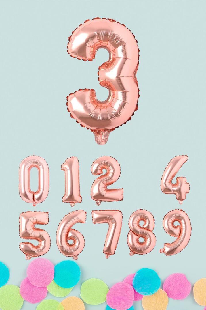 Rose Gold Rakam Folyo Balon Rose Gold Sayı Balonlar 16 inç 40 cm - 4