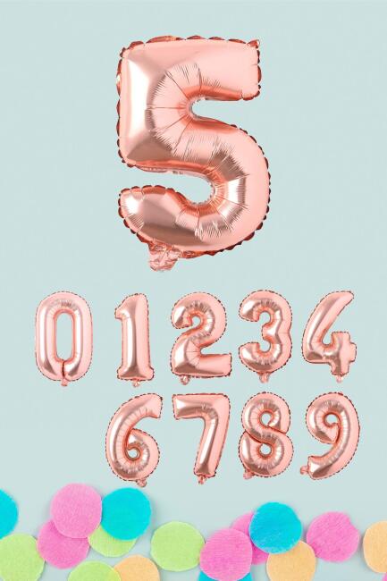 Rose Gold Rakam Folyo Balon Rose Gold Sayı Balonlar 16 inç 40 cm - 6
