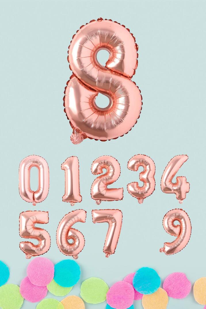 Rose Gold Rakam Folyo Balon Rose Gold Sayı Balonlar 16 inç 40 cm - 9