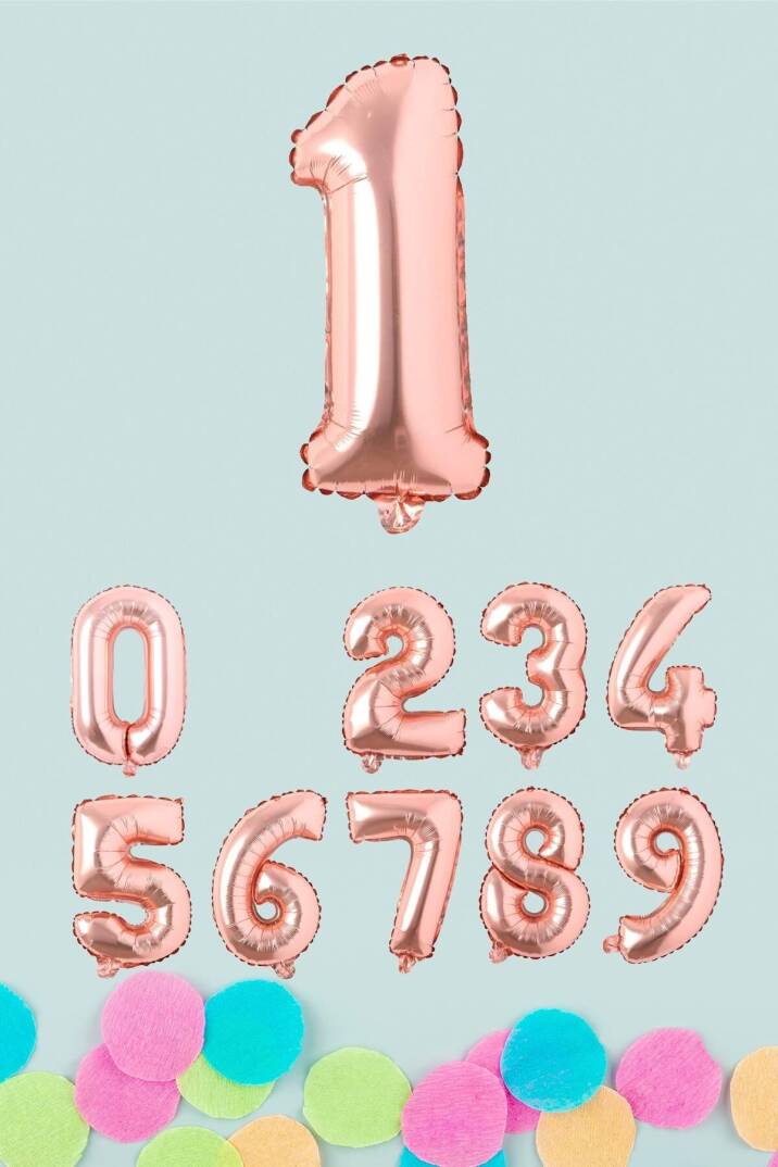 Rose Gold Rakam Folyo Balon Rose Gold Sayı Balonlar 16 inç 40 cm - 2