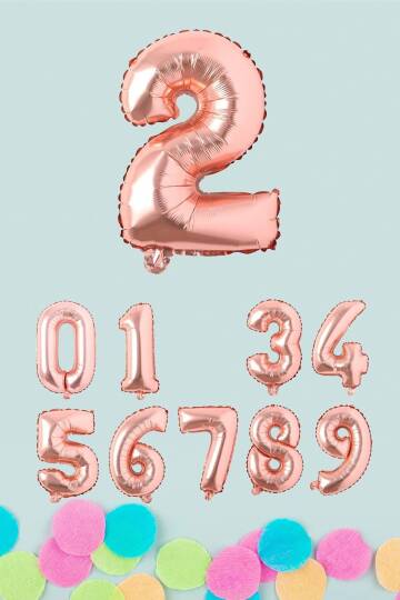 Rose Gold Rakam Folyo Balon Rose Gold Sayı Balonlar 16 inç 40 cm - 3