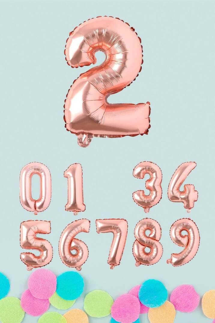 Rose Gold Rakam Folyo Balon Rose Gold Sayı Balonlar 16 inç 40 cm - 3
