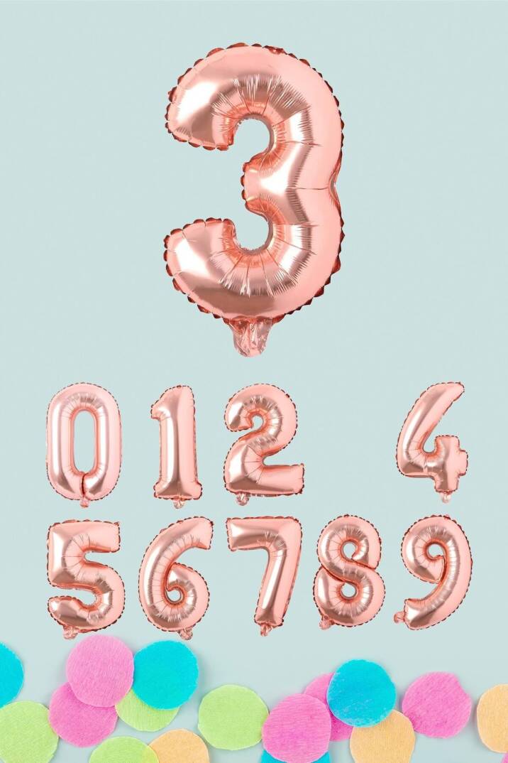Rose Gold Rakam Folyo Balon Rose Gold Sayı Balonlar 16 inç 40 cm - 4