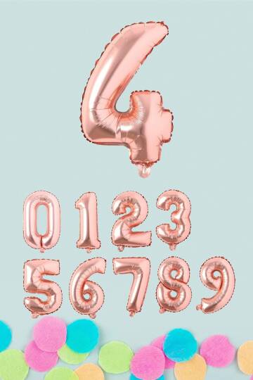 Rose Gold Rakam Folyo Balon Rose Gold Sayı Balonlar 16 inç 40 cm - 5