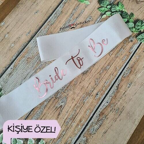 Rose Gold Varak Baskılı Kişiye Özel Beyaz Kuşak - 1