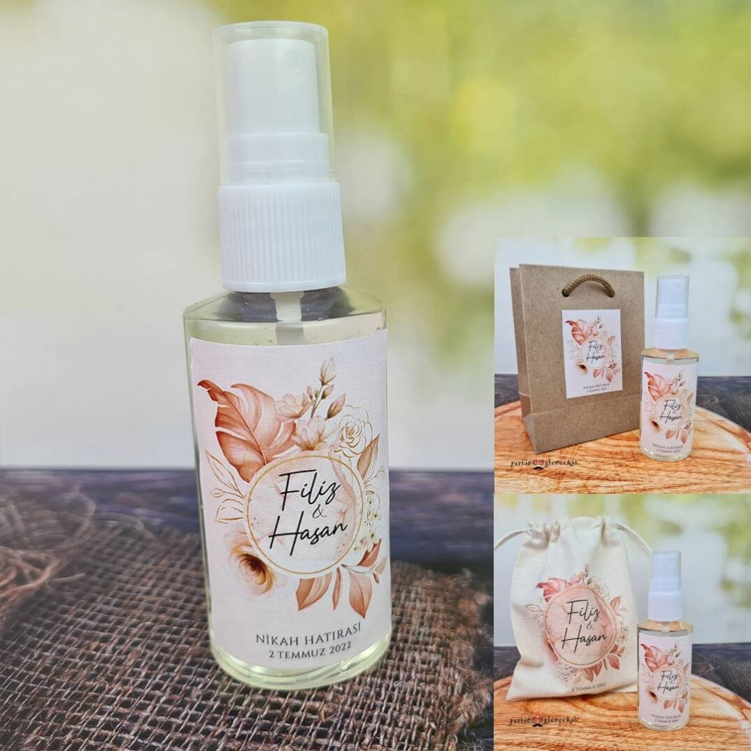 Rose Gold Yapraklı Fısfıslı Plastik Kolonya Hediyelik - 1