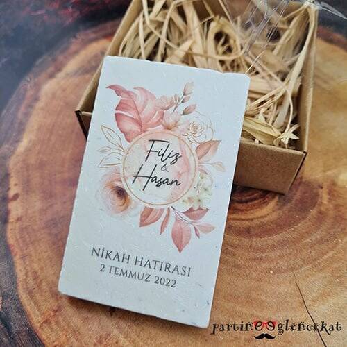 Rose Gold Yapraklı Konsept Baskılı Taş Magnet - 1