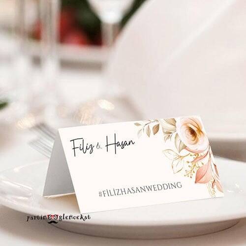 Rose Gold Yapraklı Konsept Hashtag / Masa Üstü İsim Kartları - 1