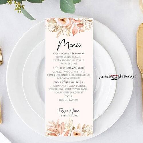 Rose Gold Yapraklı Konsept Menü Kartı - 1