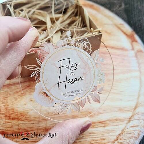 Rose Gold Yapraklı Konsept Şeffaf Pleksi Magnet - 1