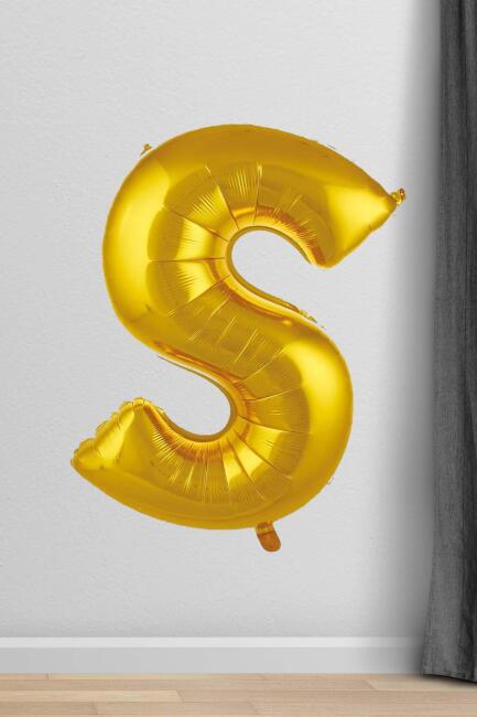 S Harfi Folyo Balon Gold 100 cm 40 inç 1 Metre Altın - 1