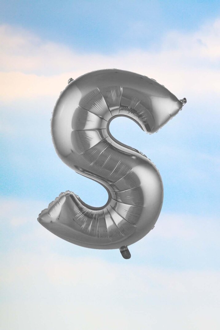 S Harfi Gümüş Folyo Balon 100 cm 40 inç 1 Metre Silver - 1
