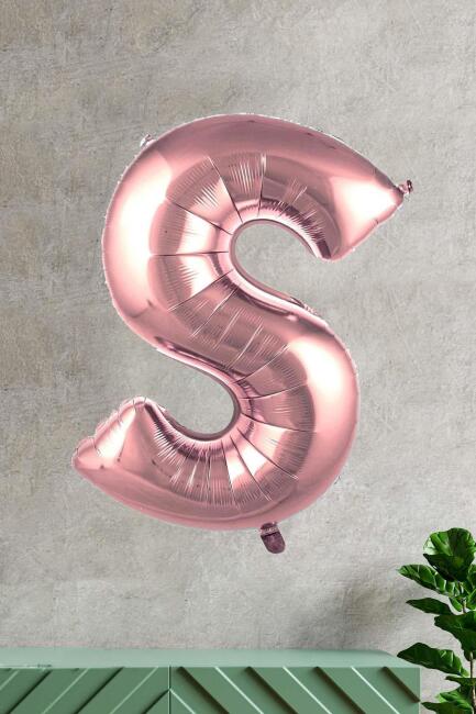 S Harfi Rose Gold Folyo Balon 100 cm 40 inç 1 Metre Baş Harf Balon - 1