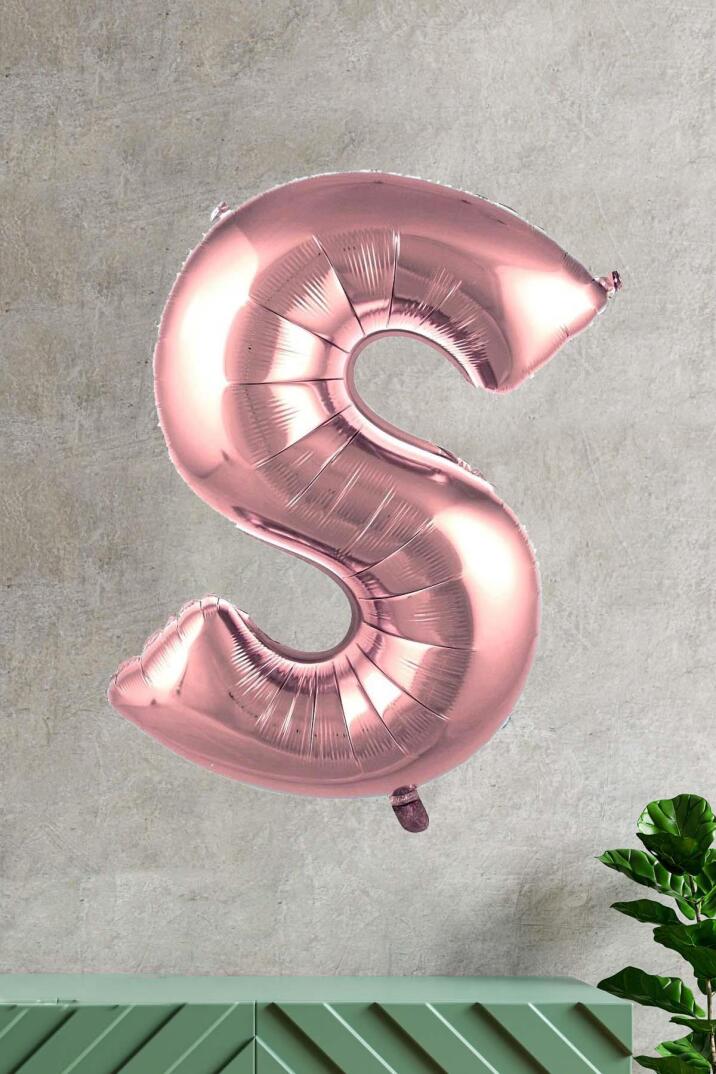 S Harfi Rose Gold Folyo Balon 100 cm 40 inç 1 Metre Baş Harf Balon - 1