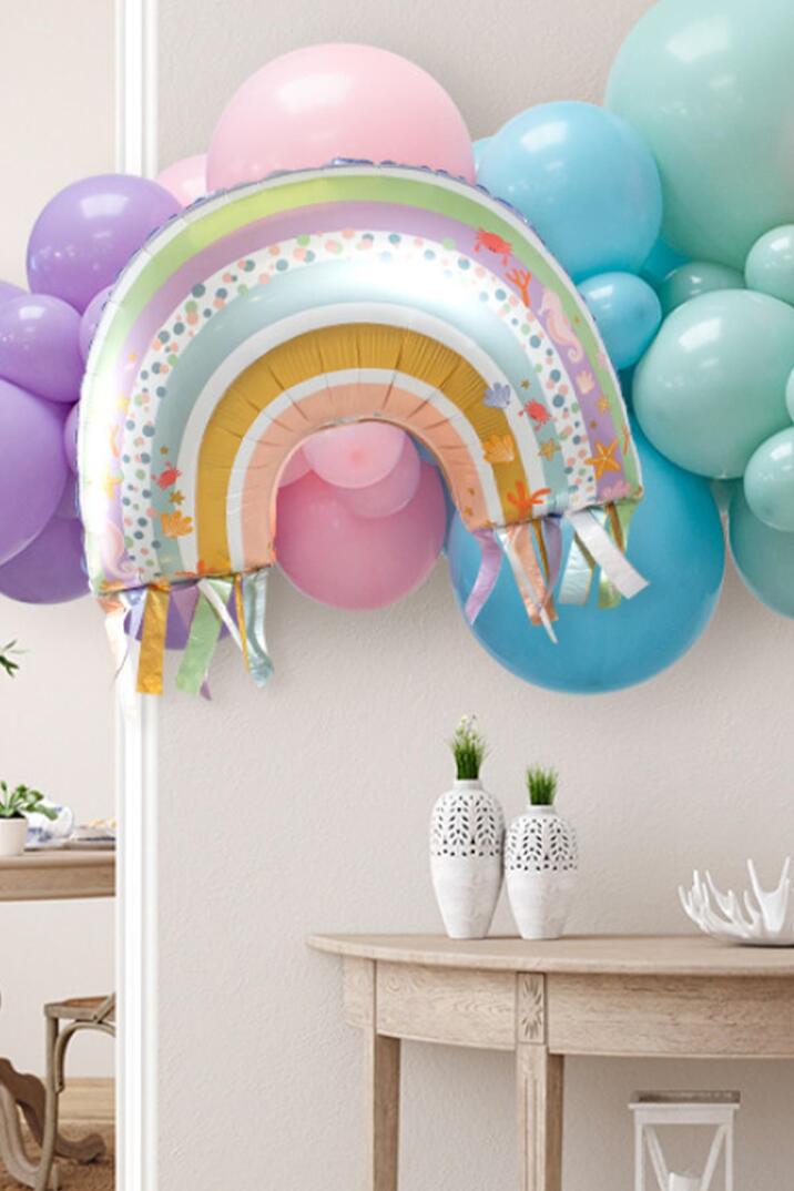 Saçaklı Gökkuşağı Folyo Balon 70cm Okyanus Deniz Kızı Tema  - 2