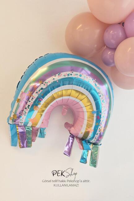 Saçaklı Gökkuşağı Folyo Balon 70cm Okyanus Deniz Kızı Tema  - 3