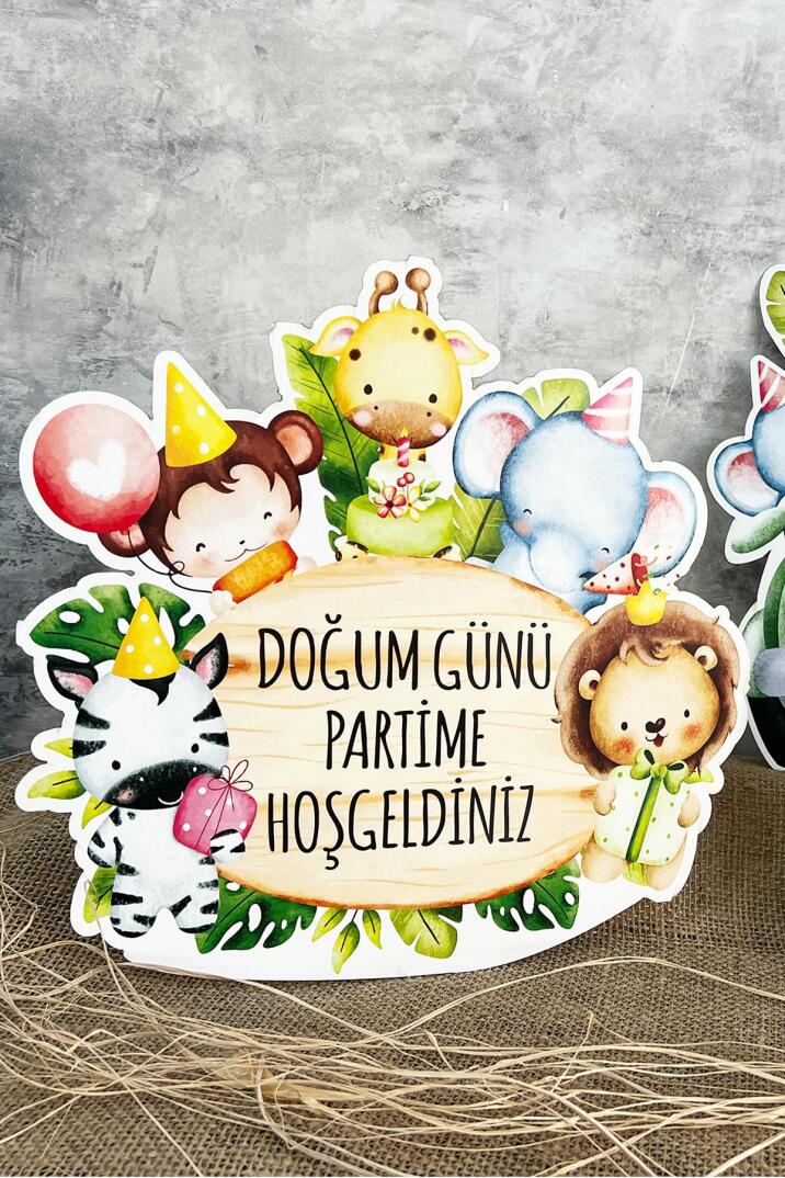 Safari Doğum Günü Ayaklı Pano Seti 9 Parça Masa Üstü Safari Hayvan Süsleri - 2