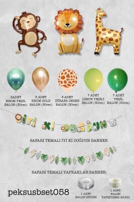 Safari Doğum Günü Folyo Balonlu Parti Paketi Yeşil Gold Safari Balon Zinciri - 2